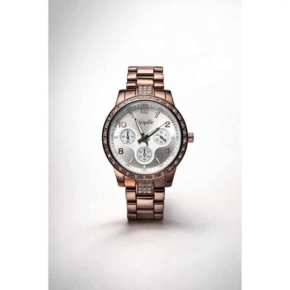 Crystal Bezel Chocolate Tone Watch Novelle | Elegant Rhinestone Accent